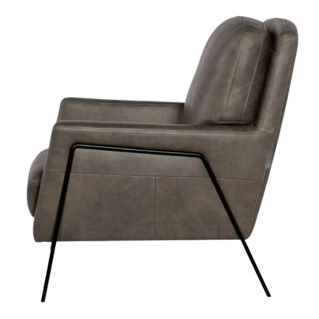 Amette Metal Frame Club Chair, Leather - Grey