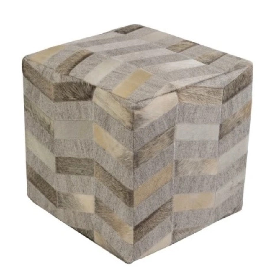 Medora Chevron Hide Pouf