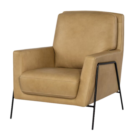 Amette Metal Frame Club Chair, Leather - Sand