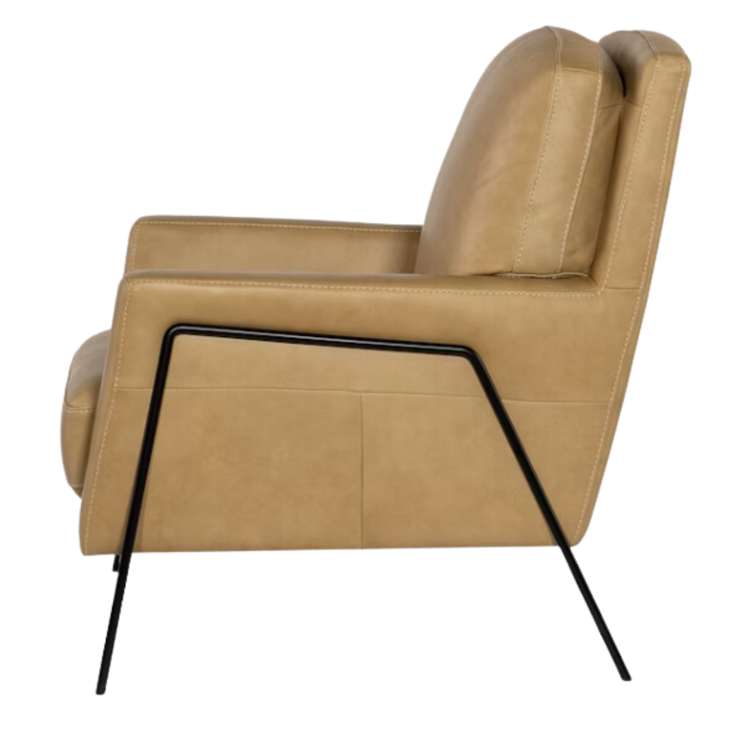 Amette Metal Frame Club Chair, Leather - Sand