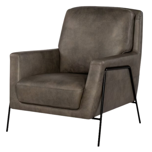 Amette Metal Frame Club Chair, Leather - Grey